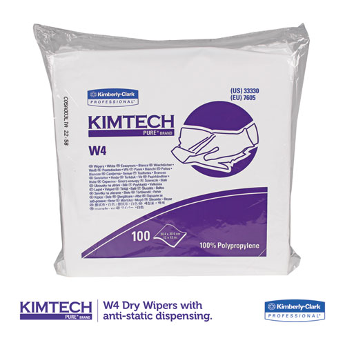 Image of Kimtech™ W4 Critical Task Wipers, Flat Double Bag, 12 X 12, Unscented, White, 100/Bag, 5 Bags/Carton