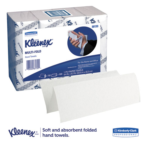 Image of Multi-Fold Paper Towels, 4 Pack Bundles, 9.2 x 9.4, White, 150/Pack, 16/Carton