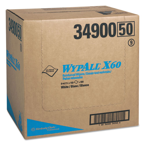 WypAll® General Clean X60 Cloths, Flat Sheet, 12.5 x 16.8, White, 150/Box, 6 Boxes/Carton