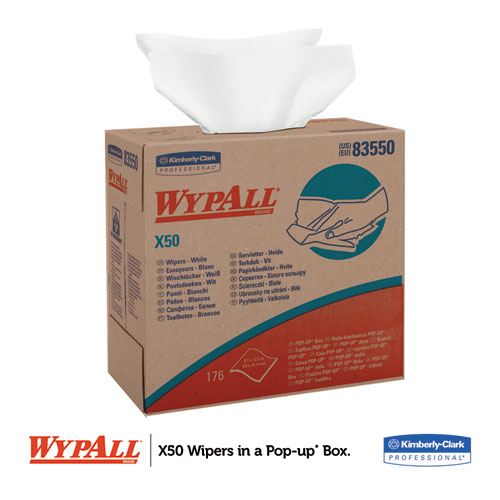 Image of Wypall® X50 Cloths, Pop-Up Box, 12.5 X 9.1, White, 176/Box, 10 Boxes/Carton