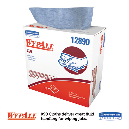Image of Wypall® X90 Cloths, Pop-Up Box, 2-Ply, 8.3 X 16.8, Denim Blue, 68/Box, 5 Boxes/Carton
