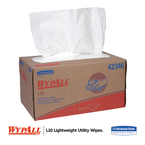 Image of Wypall® L10 Towels, Pop-Up Box, 1-Ply, 10.25 X 9, White, 250/Box, 24 Boxes/Carton