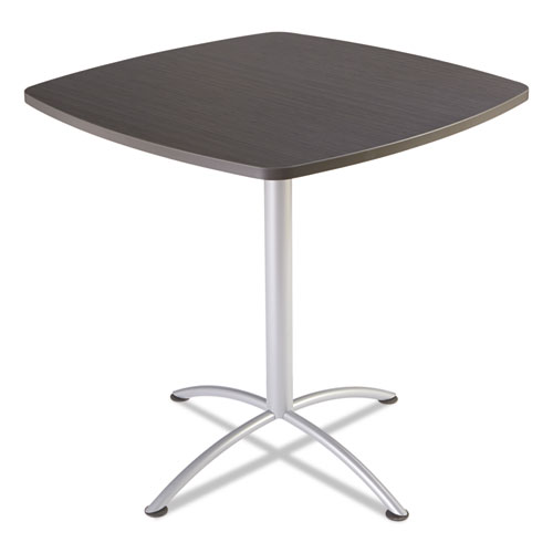 Iceberg Iland Table, Bistro-Height, Square Top, Contoured Edges, 42W X 42D X 42H, Gray Walnut/Silver