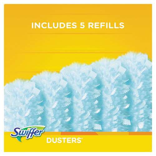 Image of Swiffer® Dusters Starter Kit, Dust Lock Fiber, 6" Handle, Blue/Yellow, 6/Carton