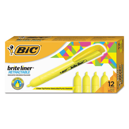 Brite Liner Retractable Highlighter, Chisel Tip, Fluorescent Yellow, Dozen