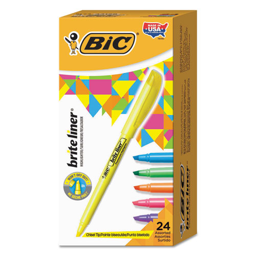 Image of Bic® Brite Liner Highlighter Value Pack, Assorted Ink Colors, Chisel Tip, Assorted Barrel Colors, 24/Set