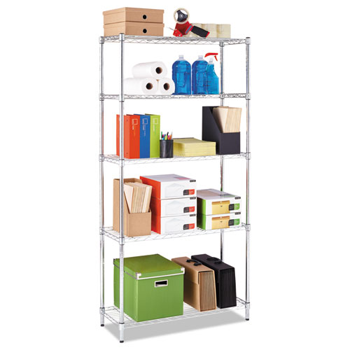 Image of Residential Wire Shelving, Five-Shelf, 36w x 14d x 72h, Silver