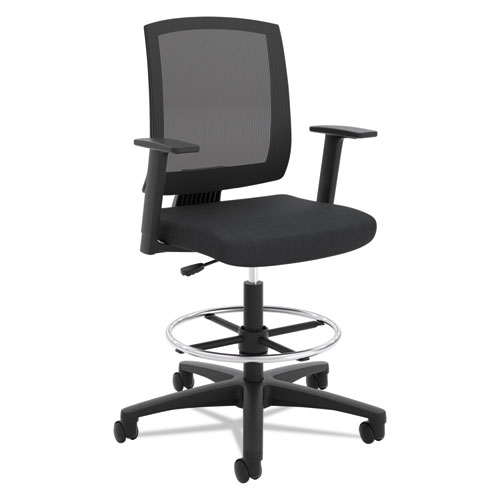 VL515 Mid-Back Mesh Task Stool with Fixed Arms, Supports Up to 250 lb, 24" to 33" Seat Height, Black