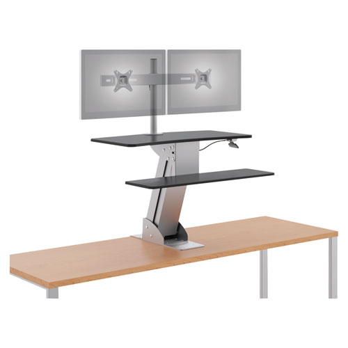 Directional Desktop Sit-To-Stand With Dual Monitor Arm, Silver/black