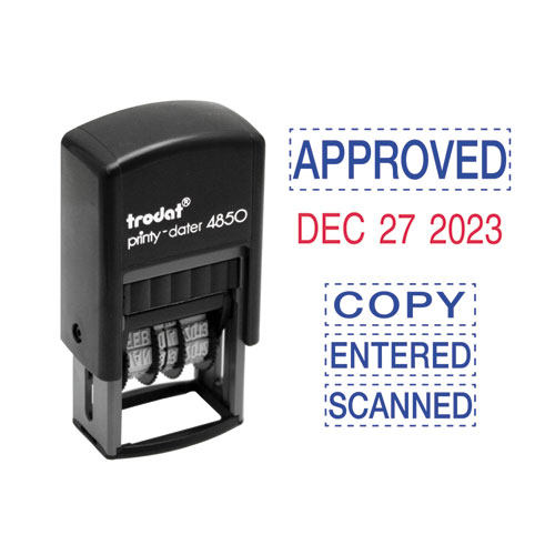 ECONOMY 5-IN-1 MICRO DATE STAMP, SELF-INKING, 0.75 X 1, BLUE/RED