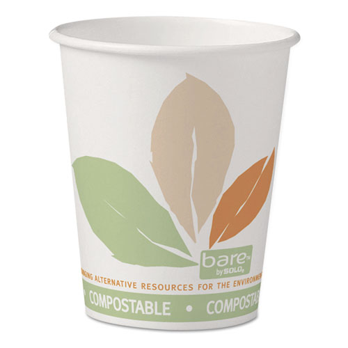 Dart® Bare by Solo Eco-Forward PLA Paper Hot Cups, 10 oz, Leaf Design, 50/Pack