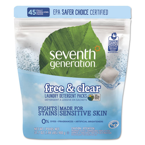 Seventh Generation® Natural Laundry Detergent Packs, Unscented, 45 Packets/Pack