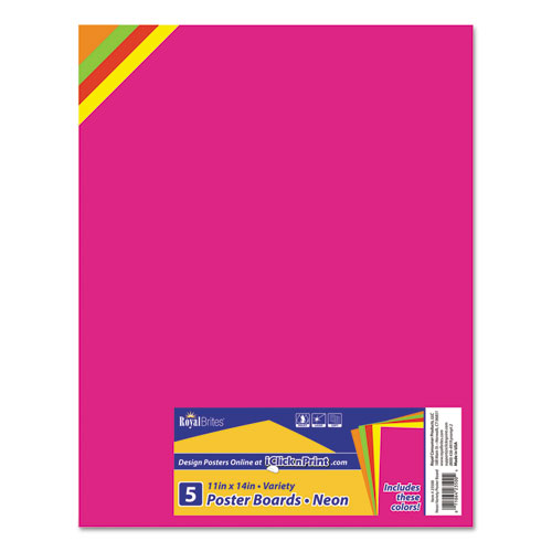 Royal Brites Premium Coated Poster Board, 11 X 14, Assorted Neon Colors, 5/Pack