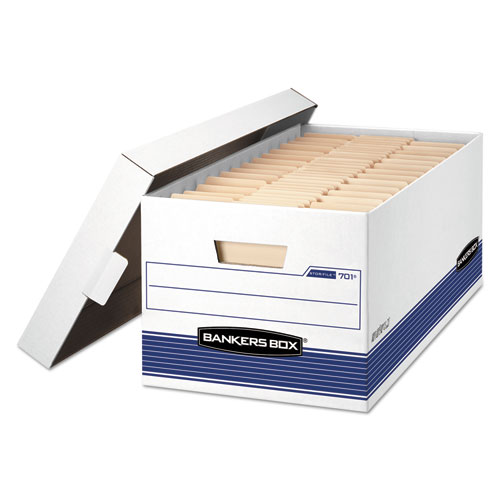 STOR/FILE Medium-Duty Storage Boxes, Letter Files, 12.88" x 25.38" x 10.25", White/Blue, 4/Carton | by Plexsupply