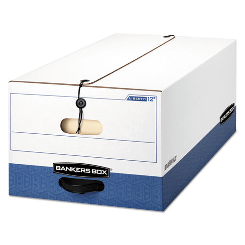 Bankers Box® Liberty Heavy-Duty Strength Storage Boxes, Legal Files, 15.25" X 24.13" X 10.75", White/Blue, 4/Carton
