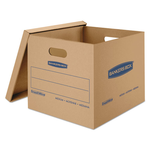 SmoothMove Classic Moving & Storage Boxes, Medium, Half Slotted Container (HSC), 18" x 15" x 14", Brown Kraft/Blue, 8/Carton