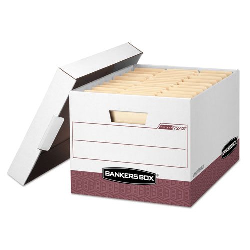 Image of R-KIVE Heavy-Duty Storage Boxes, Letter/Legal Files, 12.75" x 16.5" x 10.38", White/Red, 12/Carton