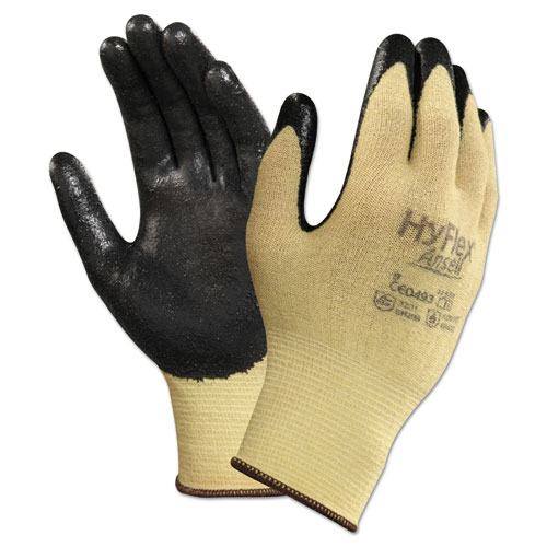 AnsellPro HyFlex CR Gloves, Size 7, Yellow/Black, Kevlar/Nitrile, 24/Pack