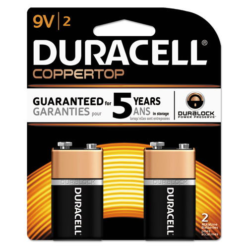 Duracell® CopperTop Alkaline Batteries, 9V, 2/PK