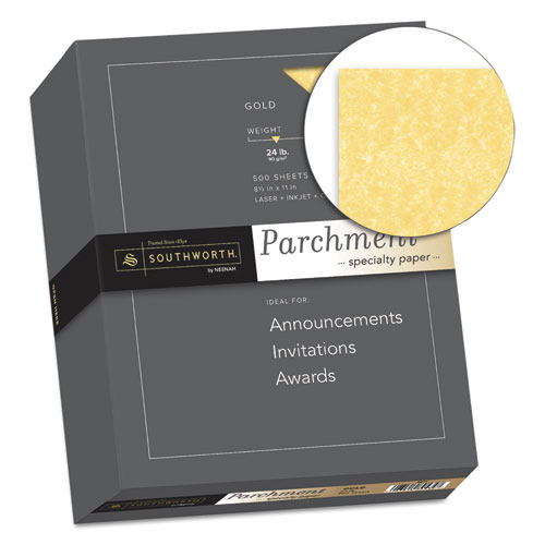 Image of Parchment Specialty Paper, 24 lb Bond Weight, 8.5 x 11, Gold, 500/Ream