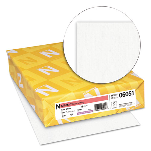 Image of Neenah Paper Classic Linen Stationery, 97 Bright, 24 Lb Bond Weight, 8.5 X 11, Solar White, 500/Ream