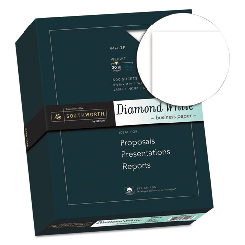 Image of 25% Cotton Diamond White Business Paper, 95 Bright, 20 lb Bond Weight, 8.5 x 11, 500/Ream