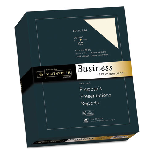 Southworth® 25% Cotton Business Paper, 24 lb Bond Weight, 8.5 x 11, Natural, 500 Sheets/Ream