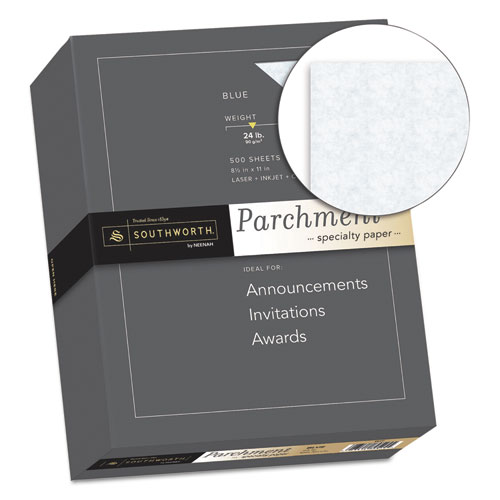 Image of Parchment Specialty Paper, 24 lb Bond Weight, 8.5 x 11, Blue, 500/Ream