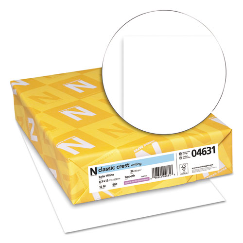 Image of CLASSIC CREST Stationery, 97 Bright, 24 lb Bond Weight, 8.5 x 11, Solar White, 500/Ream