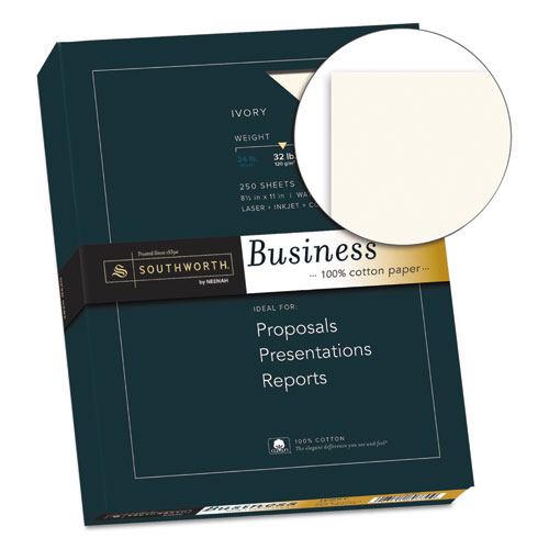 Image of 100% Cotton Business Paper, 32 lb Bond Weight, 8.5 x 11, Ivory, 250/Pack