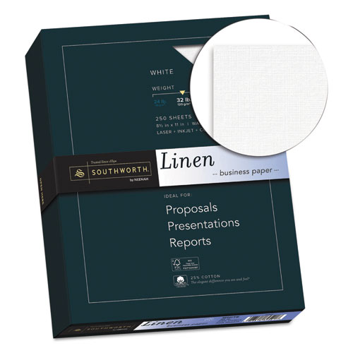 Image of 25% Cotton Linen Business Paper, 32 lb Bond Weight, 8.5 x 11, White, 250/Pack