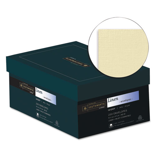Image of Southworth® 25% Cotton Linen #10 Envelope, Commercial Flap, Gummed Closure, 4.13 X 9.5, Ivory, 250/Box