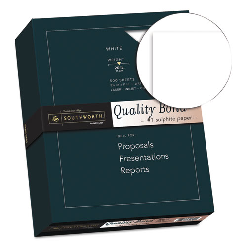 Image of Quality Bond Business Paper, 95 Bright, 20 lb Bond Weight, 8.5 x 11, White, 500/Ream