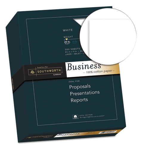 Image of Southworth® 100% Cotton Business Paper, 95 Bright, 20 Lb Bond Weight, 8.5 X 11, White, 500/Ream