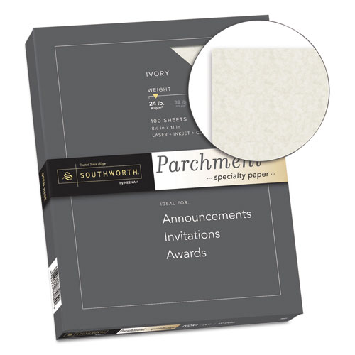 Parchment Specialty Paper, 24 lb Bond Weight, 8.5 x 11, Ivory, 100/Pack