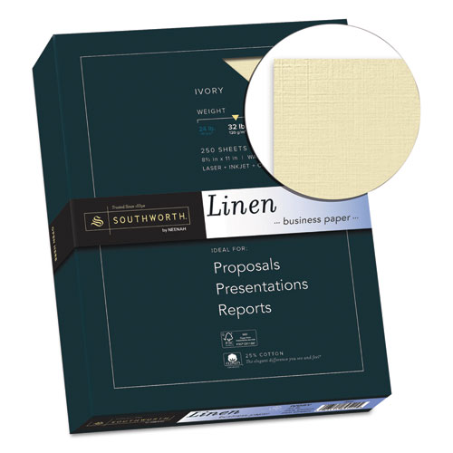 Image of Southworth® 25% Cotton Linen Business Paper, 32 Lb Bond Weight, 8.5 X 11, Ivory, 250/Pack