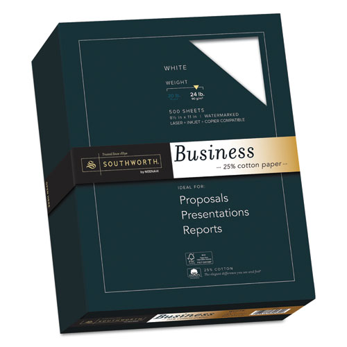 Southworth® 25% Cotton Business Paper, 95 Bright, 24 lb Bond Weight, 8.5 x 11, White, 500 Sheets/Ream