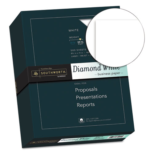 Image of 25% Cotton Diamond White Business Paper, 95 Bright, 24 lb Bond Weight, 8.5 x 11, 500/Ream