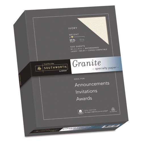 Southworth® Granite Specialty Paper, 24 Lb Bond Weight, 8.5 X 11, Ivory, 500/Ream