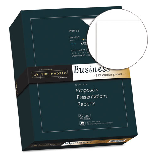 Image of Southworth® 25% Cotton Business Paper, 95 Bright, 24 Lb Bond Weight, 8.5 X 11, White, 500 Sheets/Ream