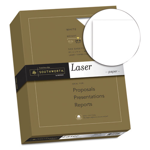Image of Southworth® 25% Cotton Laser Paper, 95 Bright, 24 Lb Bond Weight, 8.5 X 11, White, 500/Ream