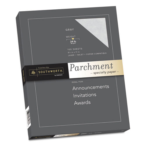 Southworth® Parchment Specialty Paper, 24 lb Bond Weight, 8.5 x 11, Gray, 100/Pack