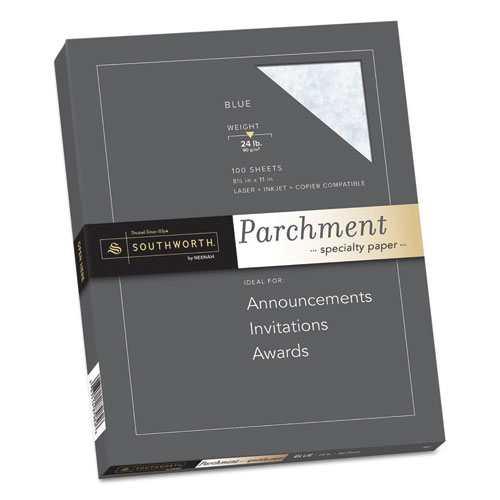 Image of Parchment Specialty Paper, 24 lb Bond Weight, 8.5 x 11, Blue, 100/Pack