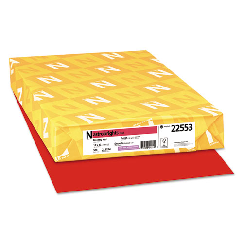 Image of Color Paper, 24 lb Bond Weight, 11 x 17, Re-Entry Red, 500/Ream