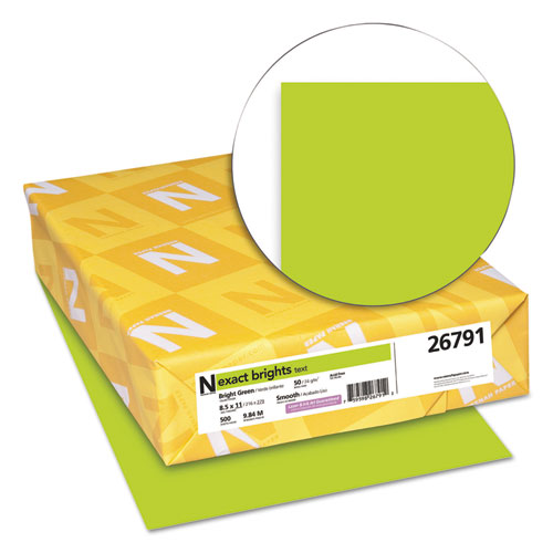 Image of Neenah Paper Exact Brights Paper, 20 Lb Bond Weight, 8.5 X 11, Bright Green, 500/Ream