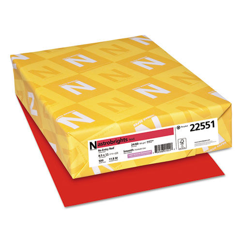 Color Paper, 24 lb Bond Weight, 8.5 x 11, Re-Entry Red, 500 Sheets/Ream
