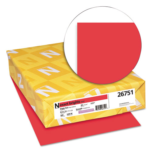 Image of Neenah Paper Exact Brights Paper, 20 Lb Bond Weight, 8.5 X 11, Bright Red, 500/Ream