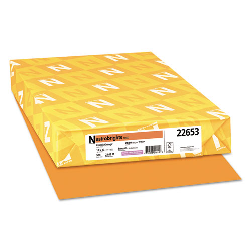 Image of Color Paper, 24 lb Bond Weight, 11 x 17, Cosmic Orange, 500/Ream