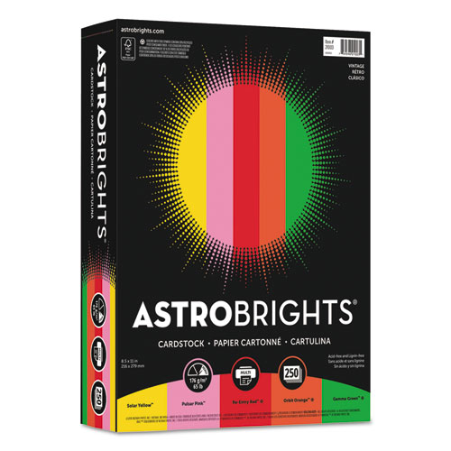 Astrobrights® Color Cardstock -"Vintage" Assortment, 65 lb Cover Weight, 8.5 x 11, Assorted, 250/Pack