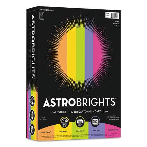 Wausau paper - astrobrights colored card stock, 65 lbs., 8-1/2 x 11, assorted, 250 sheets, sold as 1 pk